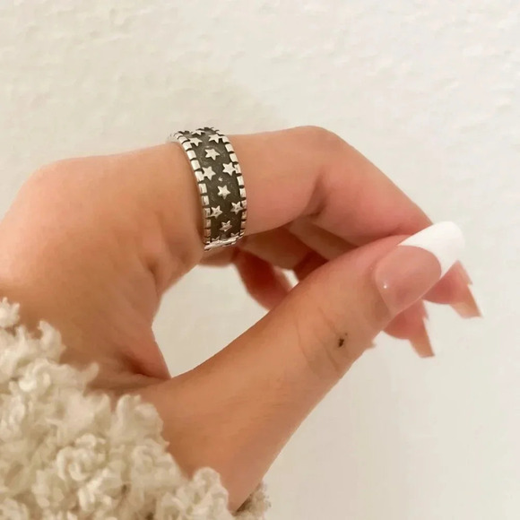 925 Sterling Silver Star Ring Starry Night Ring Minimalist Ring Band - Picture 4 of 9